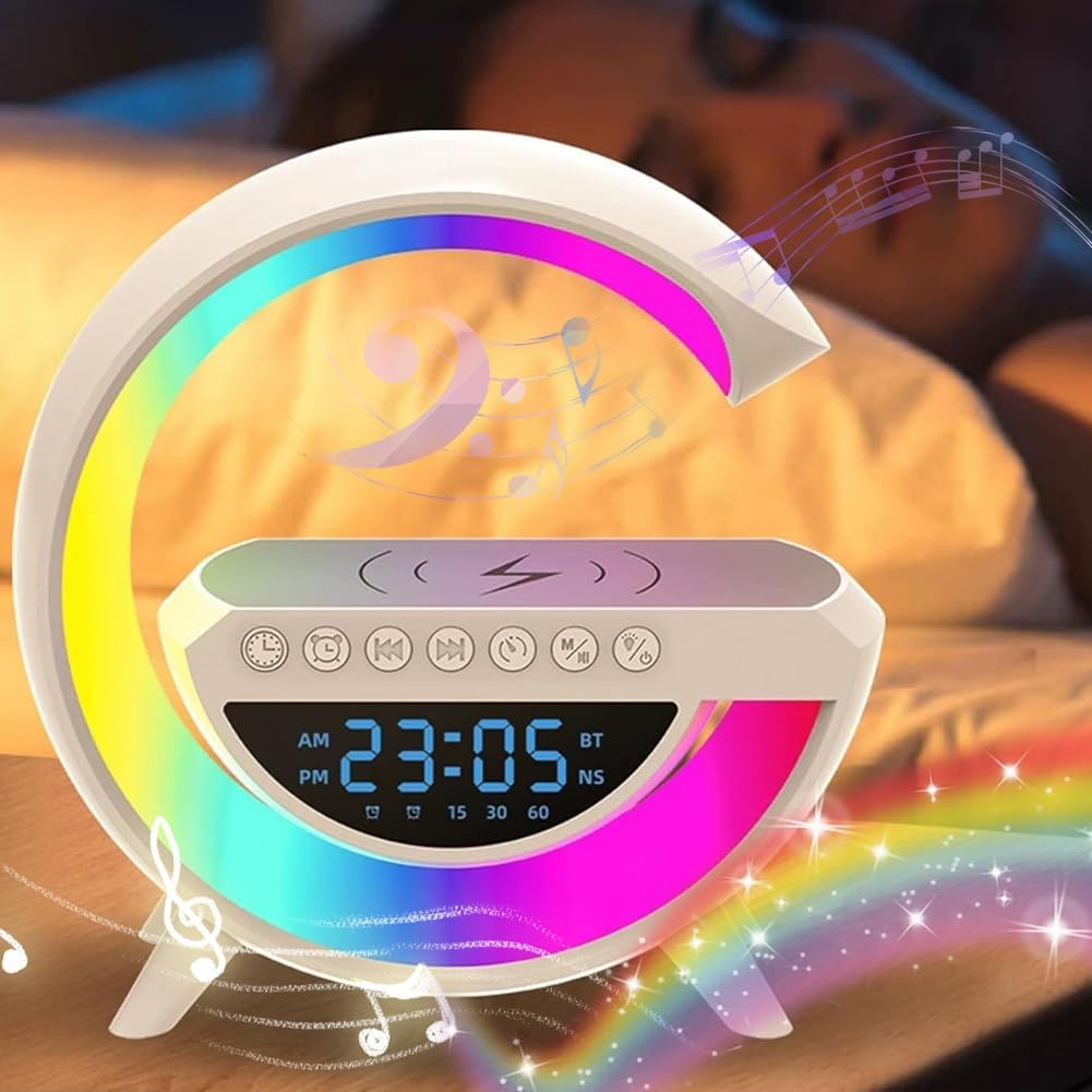 Cargador Inalámbrico 4 en 1 – Carga, Luz, Música y Hora en un solo dispositivo